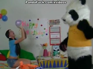 Began to play with a big kontol toy panda